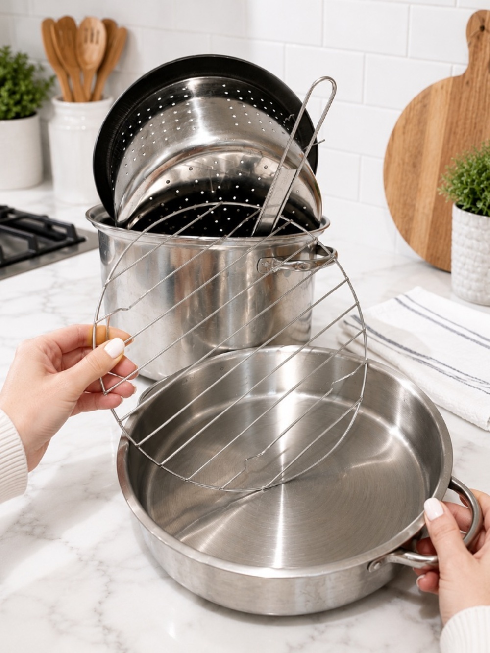Stainless Steel Steamer Pot Set w/ Colander Insert & Roasting Rack